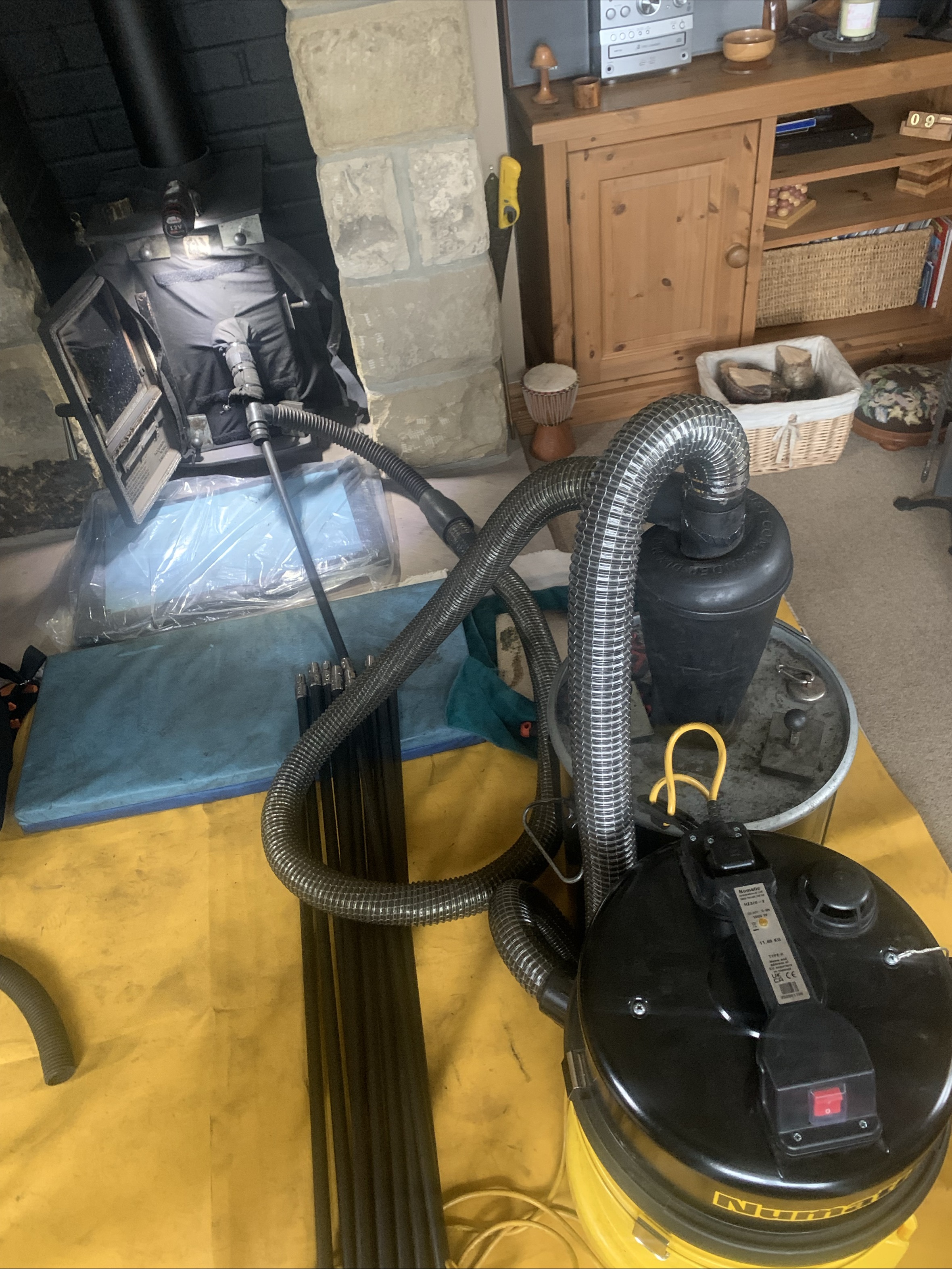 Setup for sweeping lined stove in Hexham